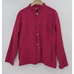 Chico’s Red/Pink Textured  Crinkled Mandarin Collar Button Jacket Size 3‎ Boho
